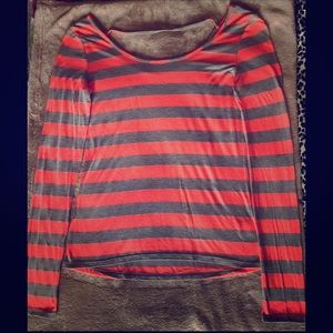 Rue21! Coral & Gray Striped Long Sleeve Shirt